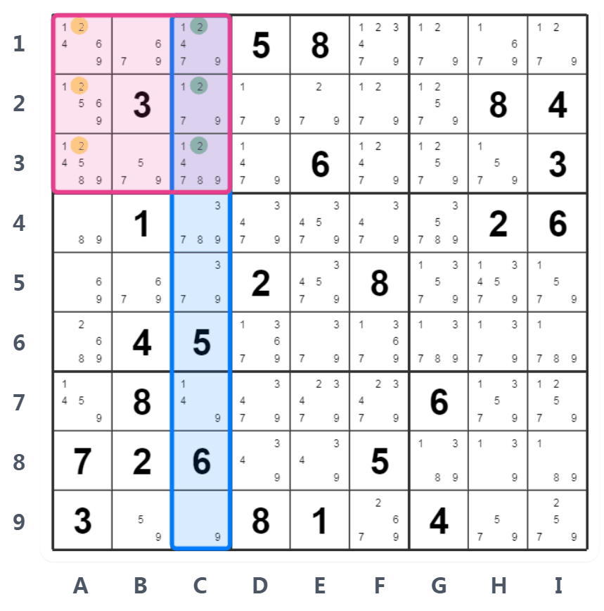 Ví dụ Claiming của Sudoku