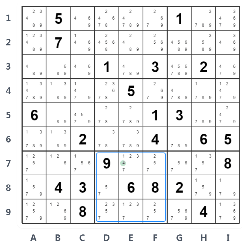 Ví dụ Hidden Single - Ký hiệu ứng viên