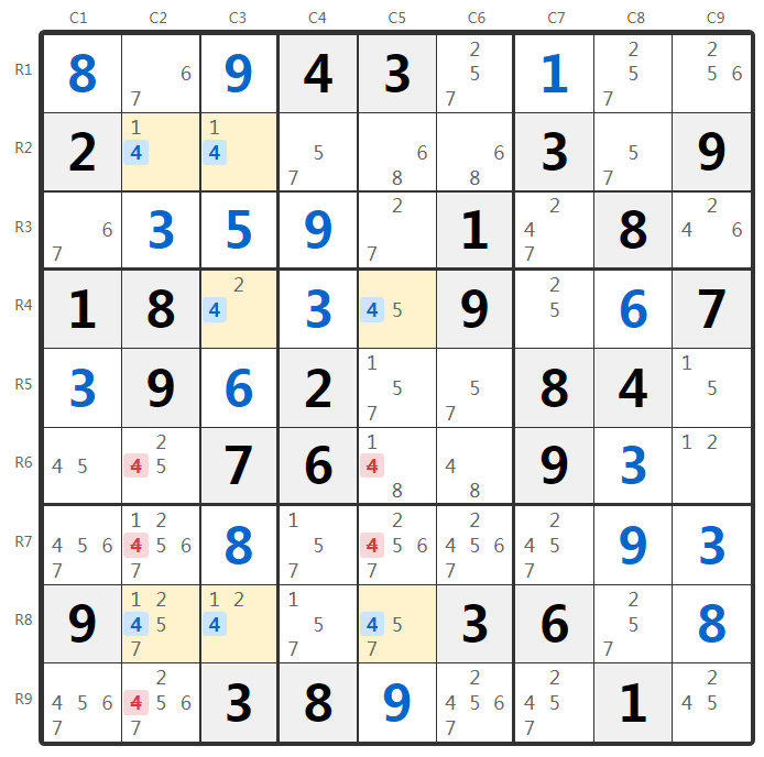 Ví dụ kỹ thuật Swordfish trong Sudoku